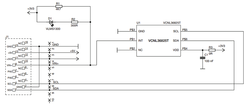回路図 - Vishay Semiconductors VCNL36825T-SBセンサ・ボード